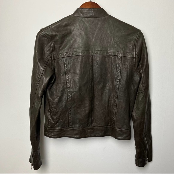 NWT L'Agence Devon Lamb Leather Stand Collar Walnut Moto Jacket Size 6 - Picture 8 of 9